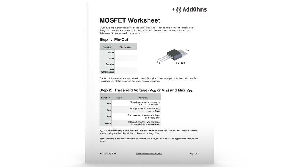 MOSFET Worksheet screenshot.